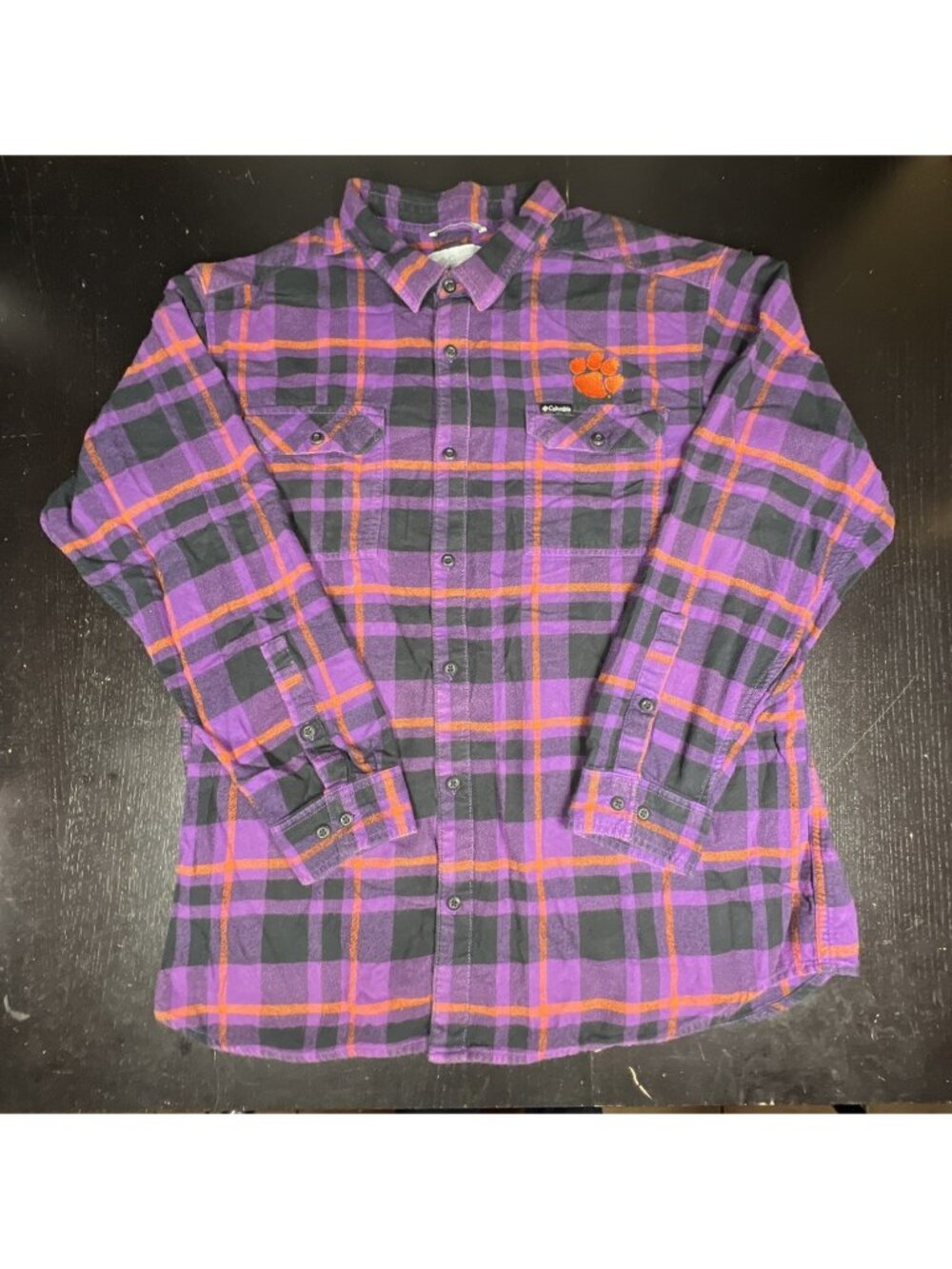 Clemson Tigers Columbia Flare Gun Flannel Shirt XXL Purple Orange Plaid